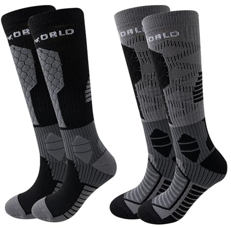 KASESSS 2 Paia Calze Termiche UomoS Lunghe, Calzettoni Uomo Invernali, Calze Sci UomoS, Calze da Sci Uomo, Calzini Sci, Calzettoni Sci UomO Adatte per Snowboard Inverno all'Aperto (Nero,Grigio)