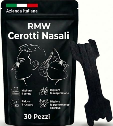 Cerotti Nasali Anti Russamento Uomo e Donna. 30 Cerotti Nasali Antirussamento Qualità Superiore. Cerotti Nasali Sport Respira Bene, Dimensioni Universali. Tenuta extra,Marca Italiana.(Nero)