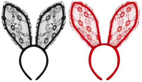 2 Diademas De Encaje Con Orejas De Conejo, Tocado Para Fiesta De Graduación, Adecuado Para Decoración De Pascua, Halloween, Carnaval (Negro, Rojo).