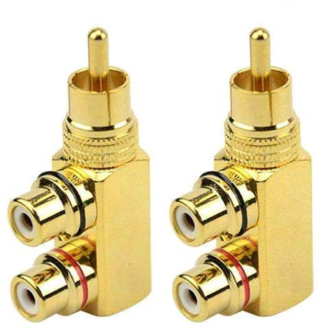 Gebildet 2pcs Männlich zu 2Weiblich Cinch-Splitter-Adapter,90 Grad Rechtwinkliger Cinch-Stecker auf 2Cinch-Buchsen,Audio-Video-Splitter-Adapter,Vergoldeter Metallstecker