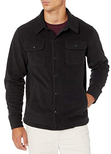 Amazon Essentials Men's Long-Sleeve Polar Fleece Shirt Jacket for Winter, Black, XL