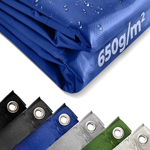 Jago® Lona Impermeable Exterior - 4x6 m, Ojales, Resistente a Altas Temperaturas y Rayos UV, PVC, Poliéster, Azul - Cubre Piscina, Suelo Camping, Remolque, Caravana, Toldo, Tapar Leña, Multiuso
