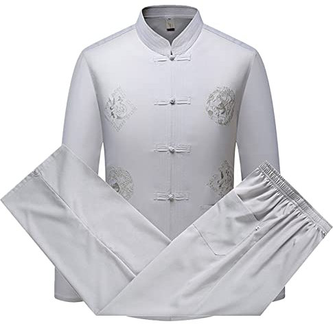 keephen Hommes Costume Tang Traditionnel Chinois Vêtements Arts Martiaux Kung Fu Costume Hanfu Manche Longue/Manche Courte Chemise Manteau Tops et Pantalon