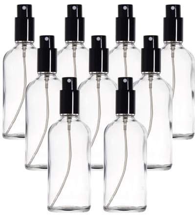 Yizhao 100ml Clear Glass Spray Bottle for Essential Oils, Small Empty Fine Mist Spray Bottle, for Cleaning, Aromatherapy, Cosmetic Sprays, Hair –9 Pcs