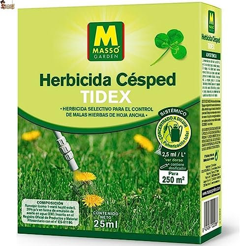 BricoLoco.com Herbicida selectivo césped Tidex hoja ancha. Para 250 m2. Fluroxipir. Control malas hierbas anuales y perennes (trébol, diente de león, correhuela, etc.). Sistémico (1)