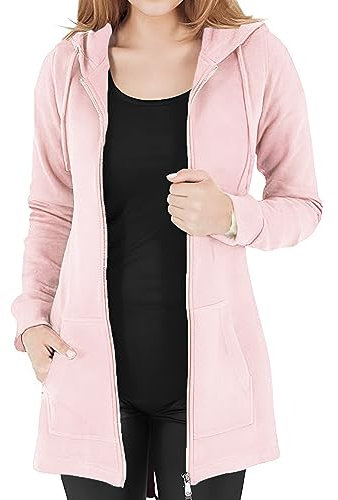 Tuopuda Sweat Femme à Capuche Zippé Manteau Robe Pull Hiver, Sweatshirt avec Poche Manche Longue Cadeau Noël, Rose, L