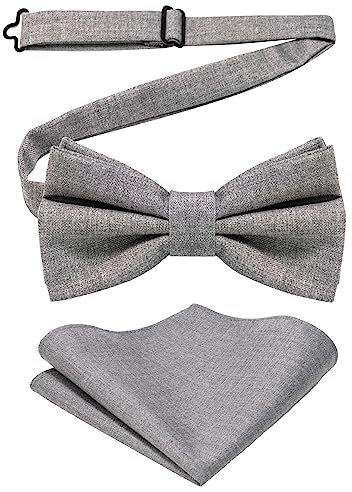 JEMYGINS Herren Baumwollmischung Fliege mit Doppelfalte und Einstecktuch Set,grau