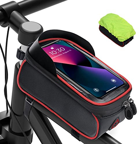 MixcMax Borsa Bici Telaio Impermeabile, Porta Telefono Cellulare Bici MTB, Portacellulare Bicicletta Riflettente Grande Capacità, Supporto Cellulare Bici Touch Screen per 6,8 Pollici (rosa)