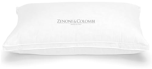Zenoni & Colombi | Premium Almohadas para Cama en 100% Pluma de Ganso, Funda de 100% Algodón, Tamaño 50x75cm - Made in Italy (Badia)