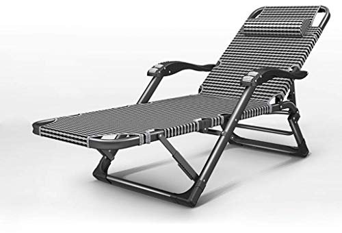 ILmira Liegestühle, Liegestuhl/Flachliege, für Garten, Büro, Camping, Strand, Sonnenliege, Poolsessel, Schwarzgrau, wetterfester Textoline-Stoff (Farbe: + braunes Wattepad) (Silberschwarzes Gitter)