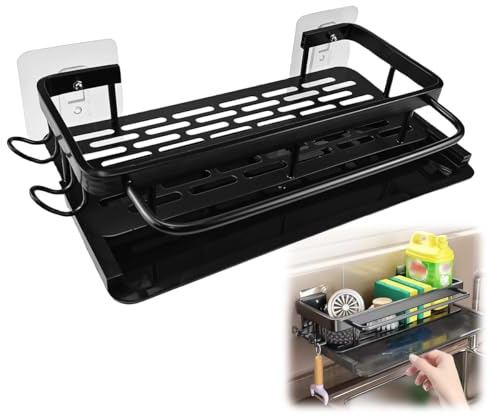 Cragmut Organizador Fregadero Cocina Multifuncional Kit, Sin Taladrar Soporte Esponja Fregadero, Autoadhesivo Porta Estropajos, con Bandeja Toallero y Soporte de Paño y Ganchos, para Cocina, Baño