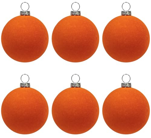KI Store Orange Velvet Ball Ornaments 6pcs 6cm for Party Christmas Tree Baby Shower First Christmas Decorations