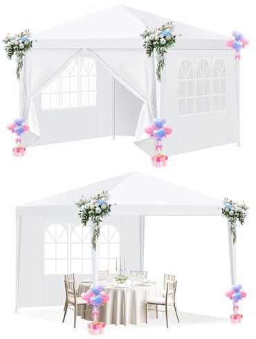 HOTEEL Pavillon 3x3m wasserdicht stabil Winterfest, Partyzelt mit 4 Abnehmbare Wänden, Gartenpavillon für Party, Hochzeit, UV-Schutz, einfach einzurichten, inklusive Heringe, Abspannseile,Weiß