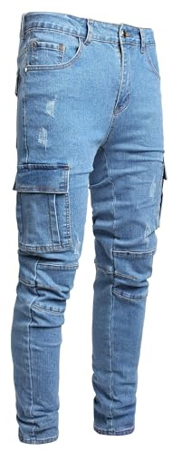 Jeans da uomo slim fit elasticizzati strappati cargo skinny per uomo, gamba dritta distrutto distrutto alla moda jeans comodi in vita flessibile, jeans casual per adolescenti designer di moda classico