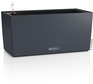 LECHUZA-Pflanzgefäß BALCONERA Color 40 schiefergrau, Balkonkasten mit Bewässerungssystem, Wasserstandsanzeiger und Pflanzeinsatz, Matte Oberfläche, 40 x 19 x 19 cm, 15478