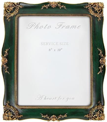 YEPOTUE Vintage Picture Frame 8x10 Inch, Ornate Photo Frame for Wall or Tabletop Display, Antique Picture Frame with Real Glass & Hook for Home Decor - Mother's Day Birthday Gift (Green)