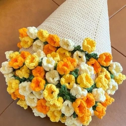 Crochet Flowers Rose Bouquet Blanket Handmade DIY Handmade Blanket Soft and Lightweight Flower Bouquet Knitted Throw Blankets Gifts for Mother's Day Birthday Home Decor (Tricolor Bellflower)