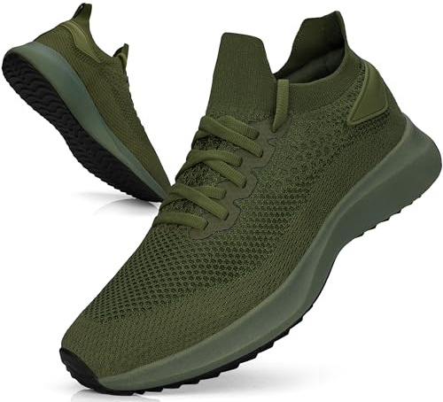 Giniros Mens Trainers Walking Running Shoes Casual Fitness Athletic Sneakers Lightweight Comfortable Flat Mesh Slip On Shoes Fitness Sport Green 9UK