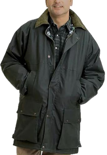 Veste cirée rembourrée classique à manches longues et fermeture éclair pour homme, vert olive, L