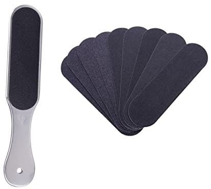 CALLARON Lijadora Para Pies y Removedor De Callos, Kit Cuidado Pies 10 Piezas Grande Inoxidable Para Piel Seca y Mojada Cepillo Para Exfoliación y Raspador De Talones