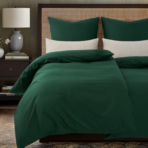 Duvetnova Bettwäsche 135x200 Baumwolle Grün 4teilig,Bettwäsche Dunkelgrün Bettbezüge 135x200 2er Set + 2 Kissenbezüge 80x80 cm,ÖKO-TEX Weihnachts Bettwäsche-Sets Baumwolle mit Reißverschluss