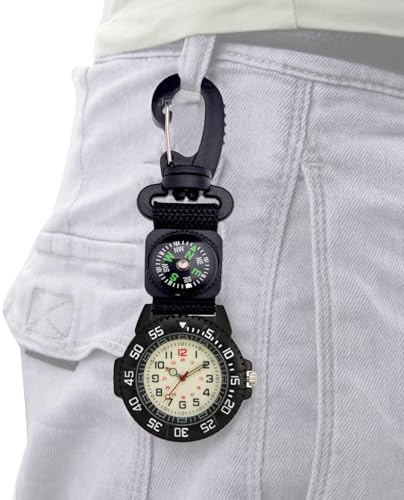 Furtryvl Reloj de brújula, Reloj de mosquetón con Clip, brújula de Supervivencia Que en la Oscuridad para Mujeres y Hombres, Escalada, Caza, Senderismo, Camping, Correr, natación