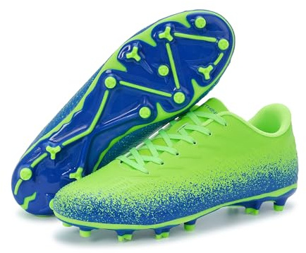 FEETHING Adult Soccer Cleats Lightweight Breathable Football Shoes with FG Studs for Men and Women Enhanced Traction for Firm Ground,Green/Blue,5.5