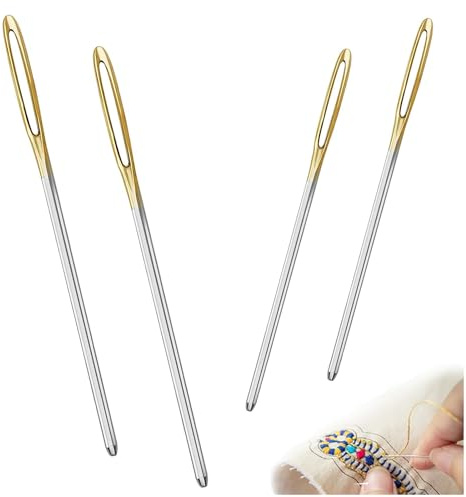Aiguilles à Coudre à la Main,4 PCS Aiguilles à Grand Œil Aiguilles Émoussées à Bout Rond Aiguilles à Broder à Gros Chas pour Tricoter Couture Broderie Cuir Toile et Tapisserie
