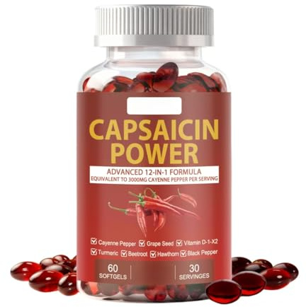 Cayennepeppartillskott, Capsaicin Cap-sula med gurkmeja och rödbetor, stöder cirkulation och energi, 60 Count,1PCS