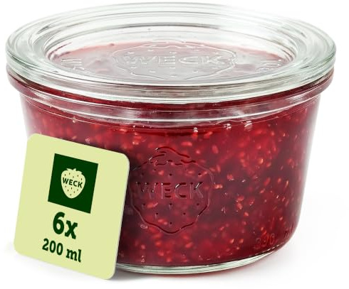 6 einkoch vasetti sturz Form/barattoli in vetro 290 ML RR100 con selezione di Im Original Weck cartone trasparente