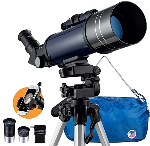 Telescope for Astronomy, 200X Pro 400/70 FMC Glass Optical Refractor Telescopes, With Adjustable Tripod Phone Adapter Barlow Lens Moon Filters Carrying Bag for Kids Adult Beginners