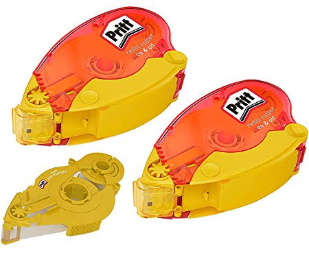 Pritt Kleberoller Refill, non permanent, für wiederablösbare Verklebungen, Bandlänge 16 m, Bandbreite 8,4 mm, Spar-Set mit 2 nachfüllbaren Rollern und 1 Refill, 9HZRRNHP1X