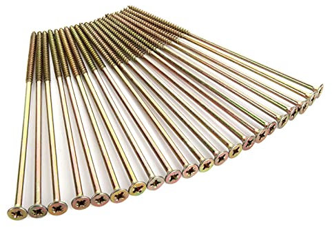 AHUNTTER 100 Pack M6 x 200mm Extra Long Wood Screw, Multi-Purpose Pozi Screws, M6 Countersunk Head Screws for Wood and Outdoor DIY Tasks - Zinc Yellow Passivated