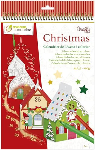 MY MANDARINE GY123C - Une boite Graffy CHRISTMAS comprenant 24 boites à colorier et assembler - À partir de 6 ans - CALENDRIER DE L'AVENT