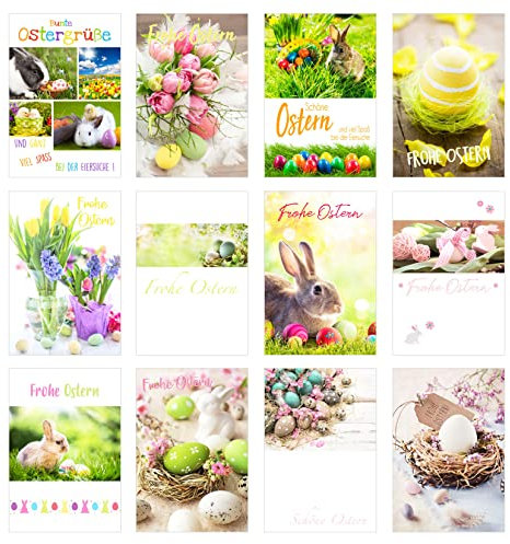 Edition Seidel Set 12 Premium Osterkarten mit Umschlag (Doppelkarten/Klappkarten mit Briefumschlag) Karte Postkarte Ostern (SW02)
