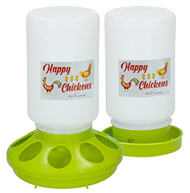 FINCA CASAREJO Bebedero y Comedero para Pollitos y Codornices - Pack Comedero 1Kg y Bebedero 1L Happy Chickens - Diseño Especial para el tamaño de los Pollitos