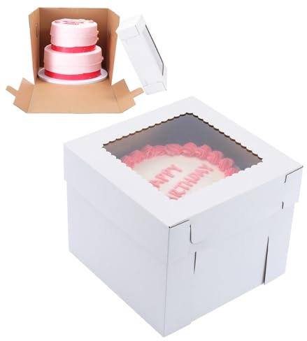 Huoshange Tall Cake Boxes for Tier Cakes,12x12x10 Inch [10Pack ] Thick Sturdy Bakery Box with Window,White Cake Carrier, Disposable Cake Containers,Birthday Cake Boxes