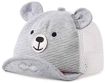 Pesaat Mignon Ours Bébé Casquette Printemps été Chapeau pour Enfant Coton Soleil Casquette Garçon Fille de 3 à 18 Mois (Gris en Filet, 3 à 18 Mois)
