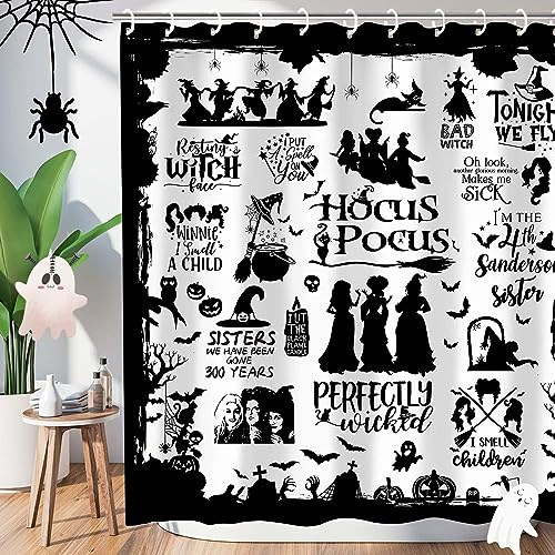 Metawu Rideau de douche imperméable pour salle de bain avec 12 crochets - Motif chauve-souris de sorcière et toile d'araignée - 183 x 183 cm