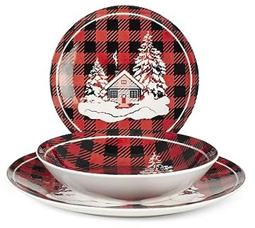 Royal Norfolk Cottage Servizio Tavola, 18 Piatti, Porcellana, Rosso, Natale