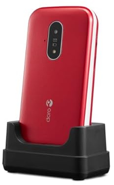 Doro 6820 4G Unlocked Flip Mobile Phone for Seniors with Talking Number Keys, 2MP Camera, Assistance Button and Charging Cradle [UK and Irish Version] - RED/WHITE