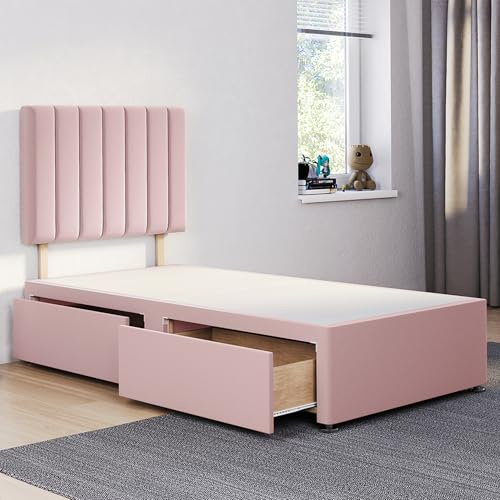 ComfoRest Single Bed Base with 2 Drawers - 3FT - (Pink Plush) - Spacious Frame with Storage - Durable Design for Practical Living - Versatile Choice for Contemporary Interiors