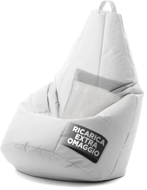 Avalon - Puff Poltrona Sacco Pera Deluxe Grande Sfoderabile, Pouf Sacco di Qualità Sartoriale, Bean Bag per Sedersi Ergonomico, Tessuto Antistrappo Impermeabile, Made in Italy(70x130cm-Bianco)