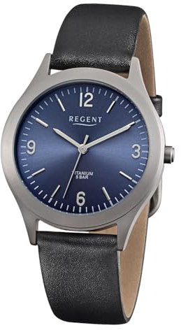 REGENT Herren Armbanduhr Analog Lederarmband schwarz URF1437 Analoguhr