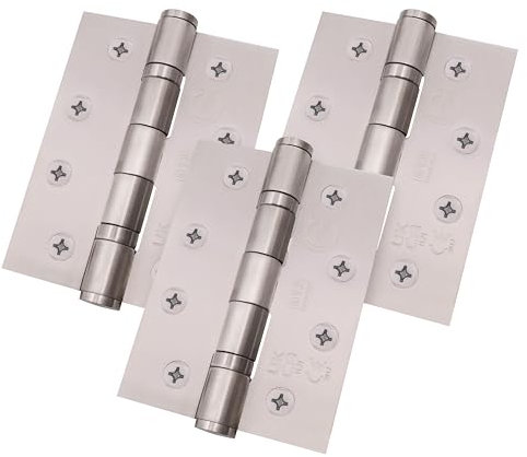EAI Fire Door Hinges 4 / 102mm | Satin Stainless Steel Grade 13 Heavy Duty Fire Rated Internal Hinges | Pack of 3