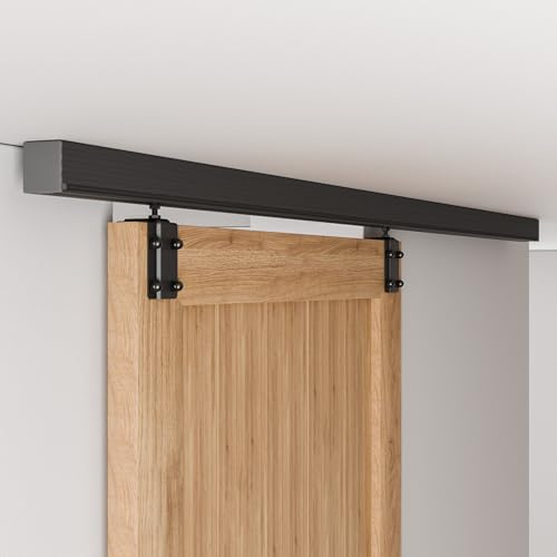 CCJH Kit de herrajes para puerta corrediza de montaje en techo de 200 cm, riel de armario, caja de accesorios, rodillo oculto