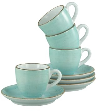 CreaTable, 34040, serie Vintage Nature Aqua, 8-delat porslinsset för 4 personer, espresso-set av porslin, diskmaskin- och mikrovågsugnssäker, tillverkad i Europa