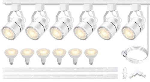 Bravsekai LED Track Lighting Kits, PAR20 Track Lighting Heads with 2xqm H Type Track Rails, 20W 4000K Natural White Ceiling Spotlight Fixtures Include 6 Pcs LED Bulbs for Large Space
