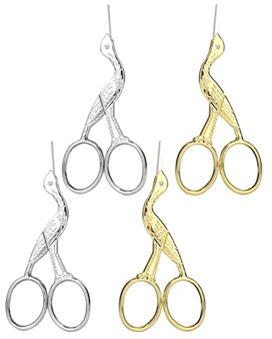 DIYEAH Tijeras de Bordado Retro de Acero Inoxidable 4 Piezas Diseño Vintage de Cigüeña, Resistentes Corrosión y Afiladas para Cortar Hilos de Costura