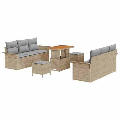vidaXL Trädgårdsoffset 9 st Beige konstrotting